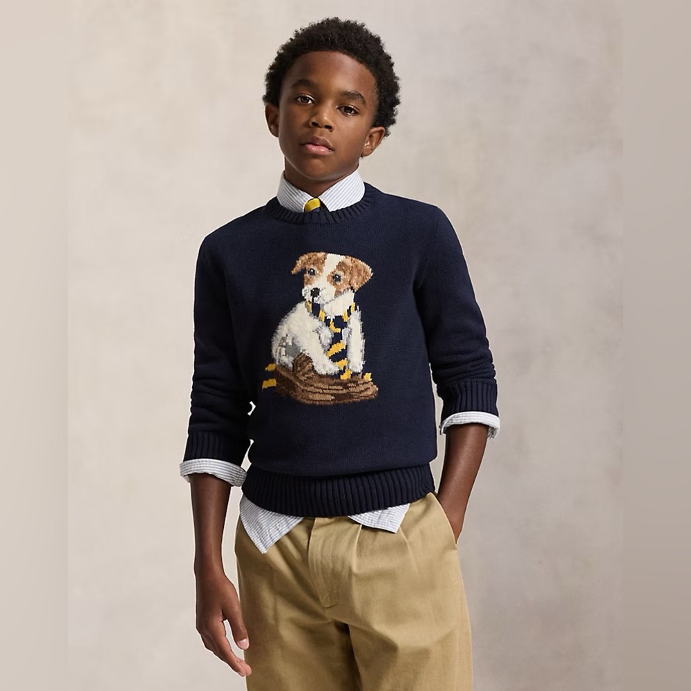 Ralph Lauren - Navy Dog-Intarsia Cotton Sweater Boys